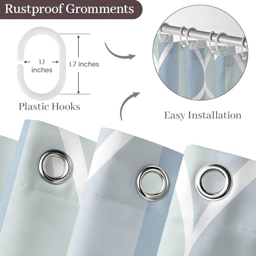 Gelbchu Light Blue Geometric Shower Curtain, Waterproof Design and Polyester, Quick-Drying, Weighted Hem, Blue Shower Curtains Set for Bathroom W 72 x H 72, Machine Washable with 12 Hooks - Image 4