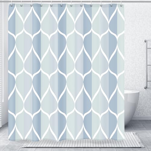 Gelbchu Light Blue Geometric Shower Curtain, Waterproof Design and Polyester, Quick-Drying, Weighted Hem, Blue Shower Curtains Set for Bathroom W 72 x H 72, Machine Washable with 12 Hooks - Image 1