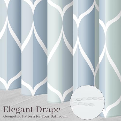 Gelbchu Light Blue Geometric Shower Curtain, Waterproof Design and Polyester, Quick-Drying, Weighted Hem, Blue Shower Curtains Set for Bathroom W 72 x H 72, Machine Washable with 12 Hooks - Image 5