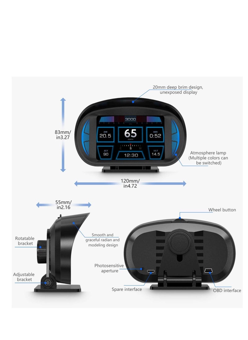Excefore - OBD2 Digital Speedometer, Universal Head Up Display (HUD), with Digital Multi Function and Multi Alarm Setting HD Display, with Speed, Tachometer, Troubleshooting, for Most Vehicles After 2008 - Image 1