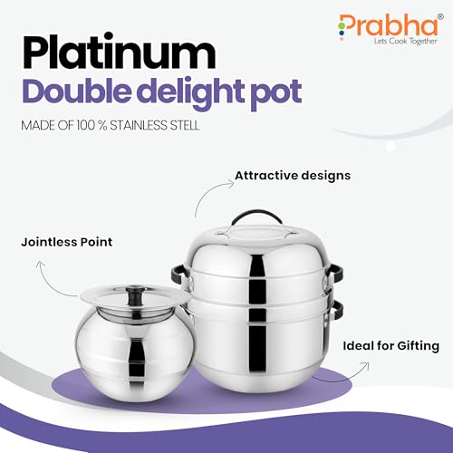 Prabha Thermal Rice Cooker 1.5 Kilogram | Cook N Serve Delight Cooker Stainless Steel Rice & Noodles Cookers | Double Layer Serving Pot Choodarapetty Pot & Rubber Gasket | Gas Stove Compatible 1-Year Warranty - Image 2