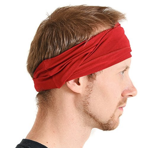 Charm Mens Head Wraps Elastic Bandana - Japanese Headband Workout Women Hair Red - Image 1