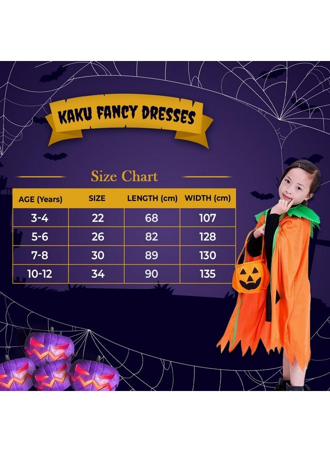 Kaku Fancy Dresses - Kaku Fancy Dresses Polyester Pumpkin Robe Cape with Black Eyepatch & Devil Teeth for Halloween Costume for Kids - 5-6 Years - Image 1