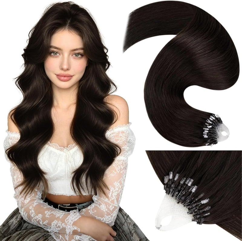 LaaVoo Micro Link Hair Extensions Human Hair Darkest Brown Microbead Extensions Brown Micro Loop Hair Extension Real Human Hair 50strand 50g 16in - Image 1