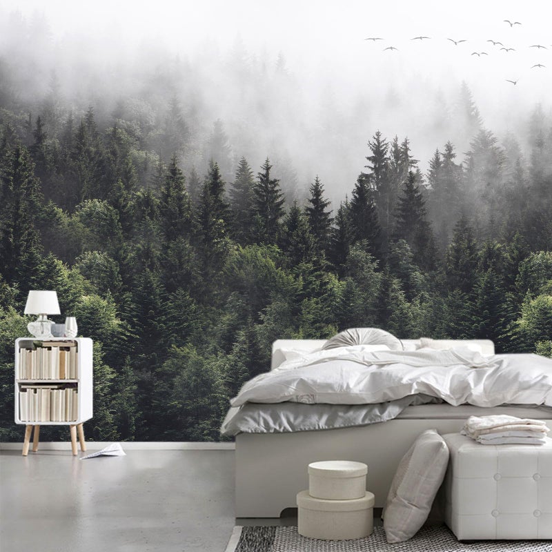 WFBHUAFoggy Forest Woodland Wallpaper Green Nature Landscapes Wall Murals for Bedroom Living RoomNot Peel and Stick - Image 2