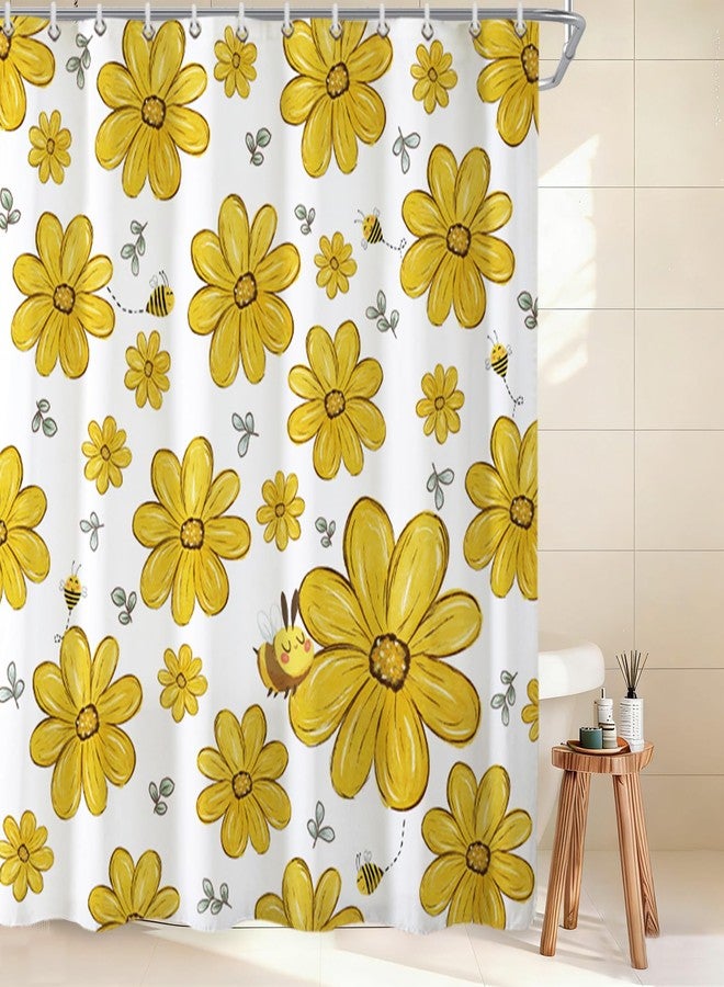 Baccessor Spring Summer Shower Curtain Cute Sunflower Bee Shower Curtain Bathroom Bath Decor Waterproof Weighted with Hooks 72 W x72 H Inch - Image 5