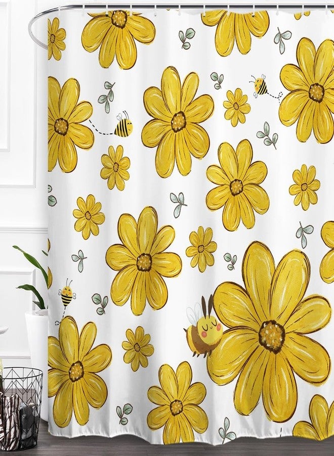 Baccessor Spring Summer Shower Curtain Cute Sunflower Bee Shower Curtain Bathroom Bath Decor Waterproof Weighted with Hooks 72 W x72 H Inch - Image 1