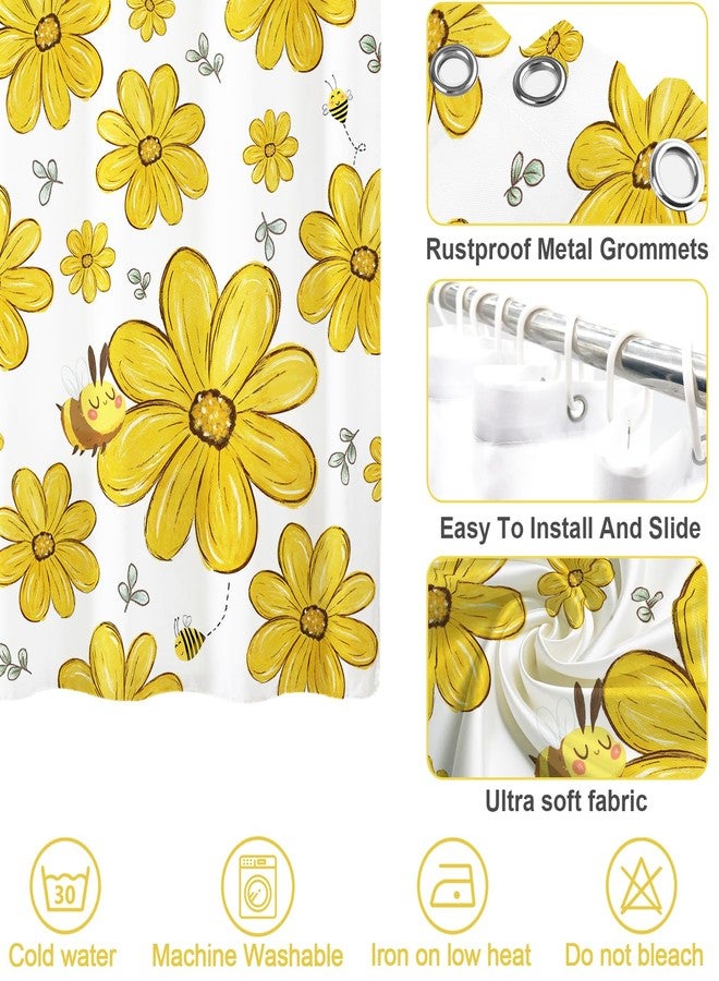 Baccessor Spring Summer Shower Curtain Cute Sunflower Bee Shower Curtain Bathroom Bath Decor Waterproof Weighted with Hooks 72 W x72 H Inch - Image 2