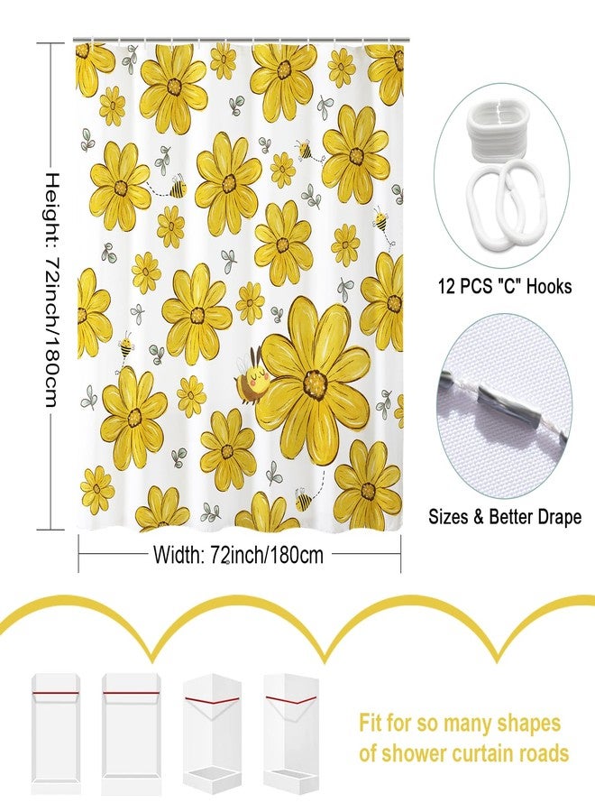 Baccessor Spring Summer Shower Curtain Cute Sunflower Bee Shower Curtain Bathroom Bath Decor Waterproof Weighted with Hooks 72 W x72 H Inch - Image 4