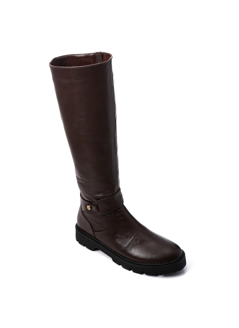 Mr.joe Round Toecap Zipper Knee High Boots - Chocolate Brown  - Image 2
