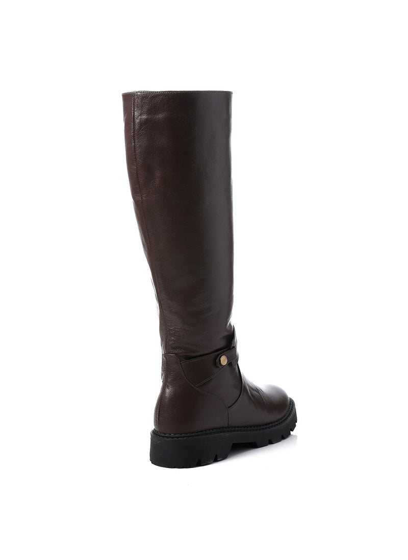 Mr.joe Round Toecap Zipper Knee High Boots - Chocolate Brown  - Image 3