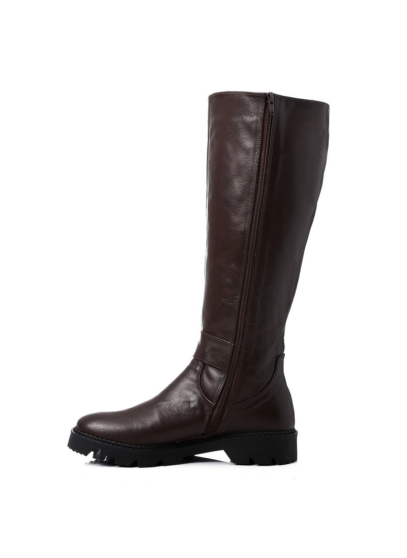 Mr.joe Round Toecap Zipper Knee High Boots - Chocolate Brown  - Image 4