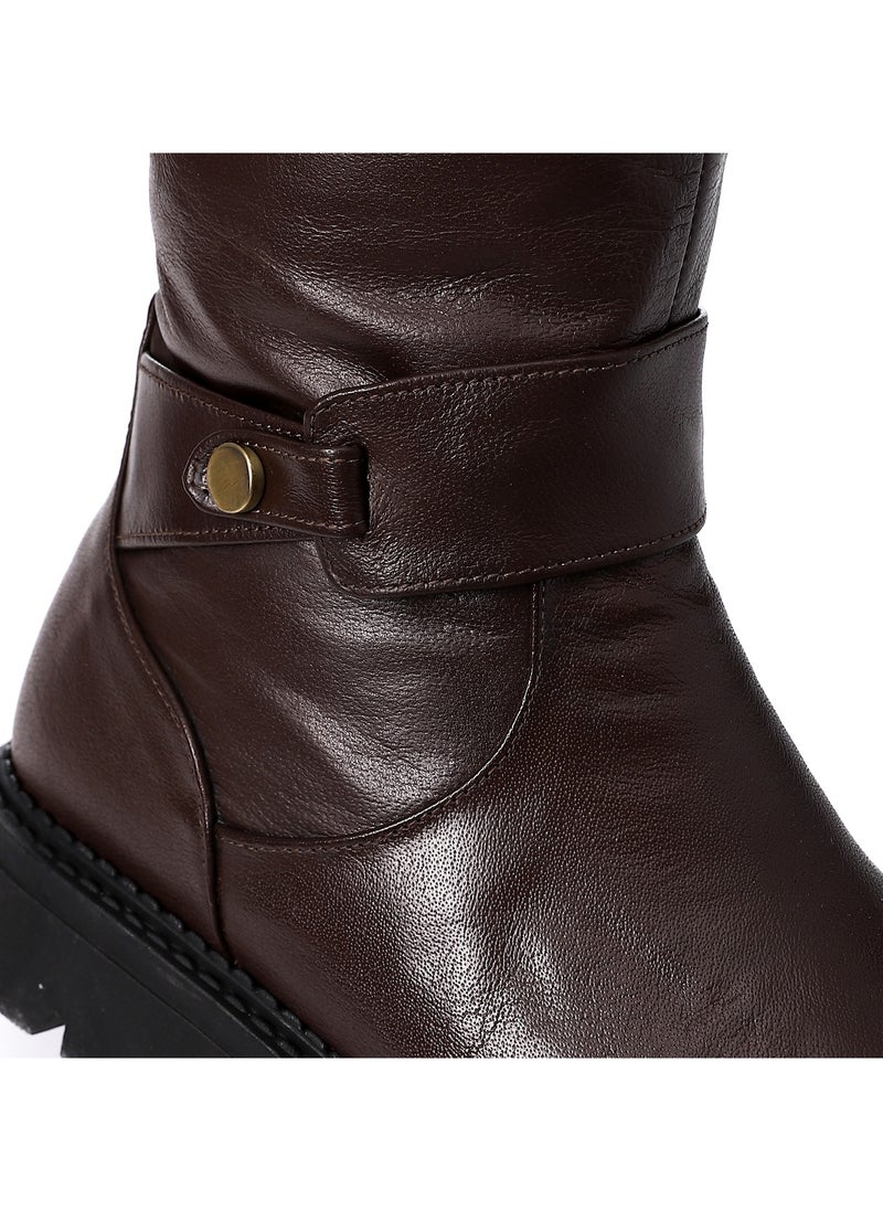 Mr.joe Round Toecap Zipper Knee High Boots - Chocolate Brown  - Image 5