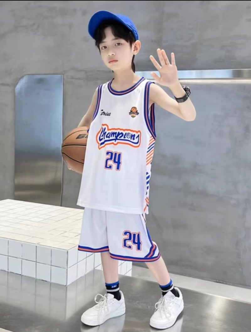 Generic Childrens Basketball Suit suit Boy Kobe No. 24 Lakers Jersey Summer Girls Elementary School Students Training Sports Suit White