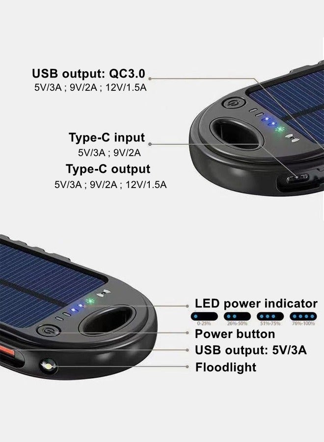 راكسوم بنك طاقة يعمل بالطاقة الشمسية بسعة 10000 مللي أمبير يدعم الشحن اللاسلكي والسلكي ومصباح الإضاءة الخارجي - Image 4