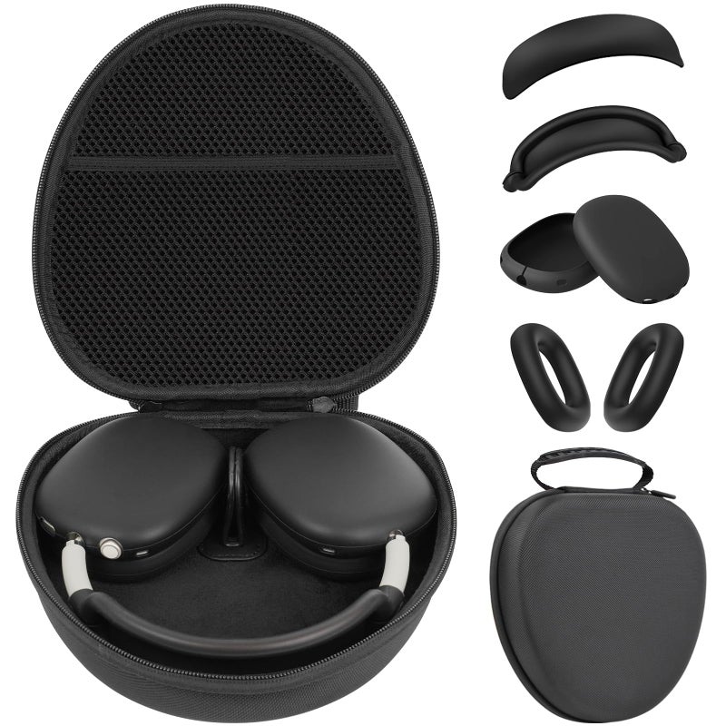 Polislime Case for Apple AirPods Max Headphones, Supports Sleep Mode, Hard Portable Carry Travel Cover Storage Bag with Silicone Ear Pad Case/Ear Cups Cover/Headband Covers Accessories for AirPods Max, Black - Image 1