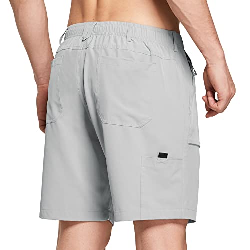 baleaf Men's 7" Casual Shorts for Summer Elastic Waist Quick Dry Lightweight Short with Cargo Hiking Fishing Glacier Gray Size XXL - Image 3