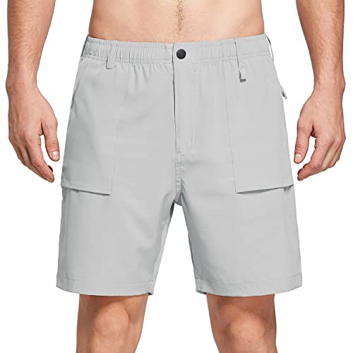 baleaf Men's 7" Casual Shorts for Summer Elastic Waist Quick Dry Lightweight Short with Cargo Hiking Fishing Glacier Gray Size XXL - Image 2