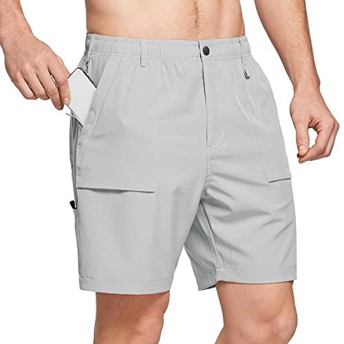 baleaf Men's 7" Casual Shorts for Summer Elastic Waist Quick Dry Lightweight Short with Cargo Hiking Fishing Glacier Gray Size XXL - Image 1