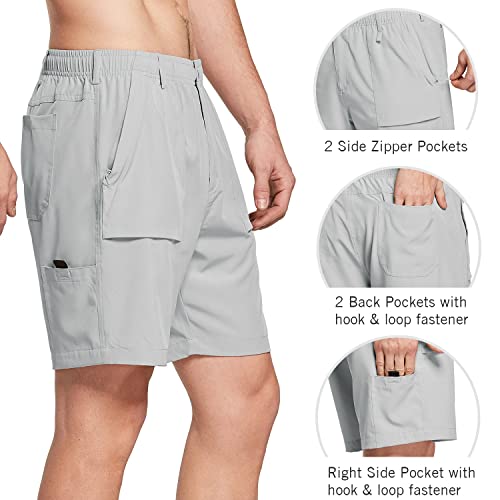 baleaf Men's 7" Casual Shorts for Summer Elastic Waist Quick Dry Lightweight Short with Cargo Hiking Fishing Glacier Gray Size XXL - Image 5