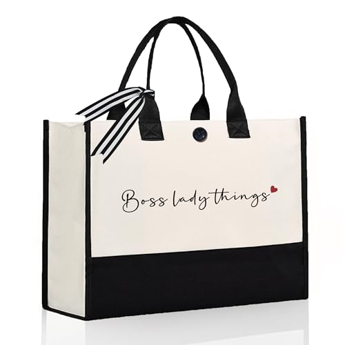 Afterprints Boss Gifts for Women, Best Boss Lady Canvas Tote Bag, Gifts for Bosses on Christmas, Birthday, Bosses Female Leaving, Travel Beach Bag - Image 1