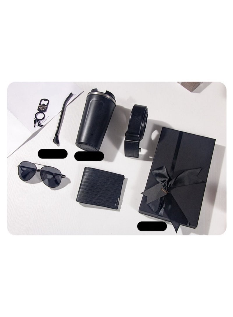 OLUDENIZ Gentleman’s Black Elegance Gift Set – Wallet, Sunglasses, Digital Temperature Display Coffee Tumbler & Accessories - Image 1