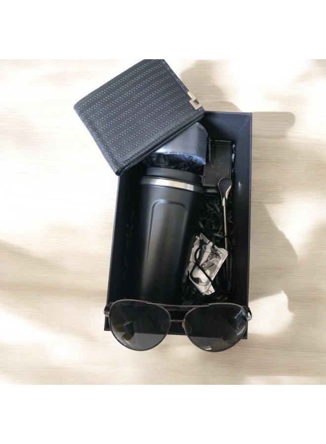 OLUDENIZ Gentleman’s Black Elegance Gift Set – Wallet, Sunglasses, Digital Temperature Display Coffee Tumbler & Accessories - Image 5