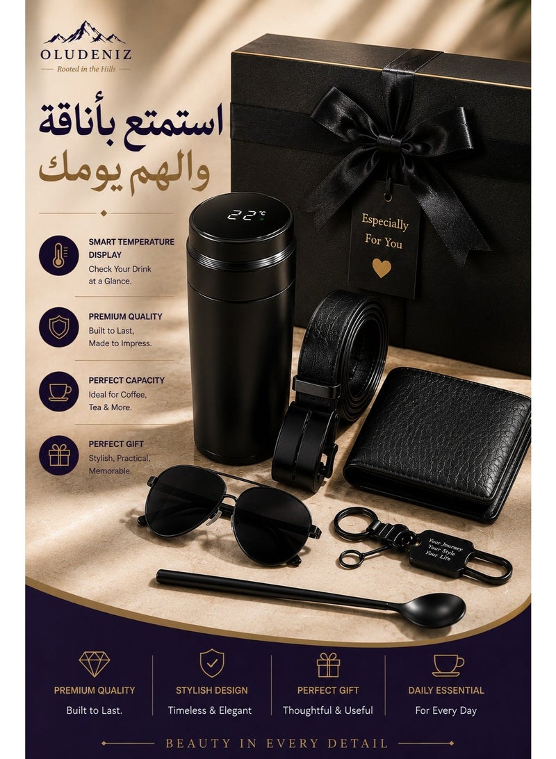 أولودينيز  طقم هدايا أناقة الرجل الأسود – محفظة، نظارات شمسية، كوب قهوة بشاشة رقمية لقياس الحرارة وإكسسوارات - Image 2