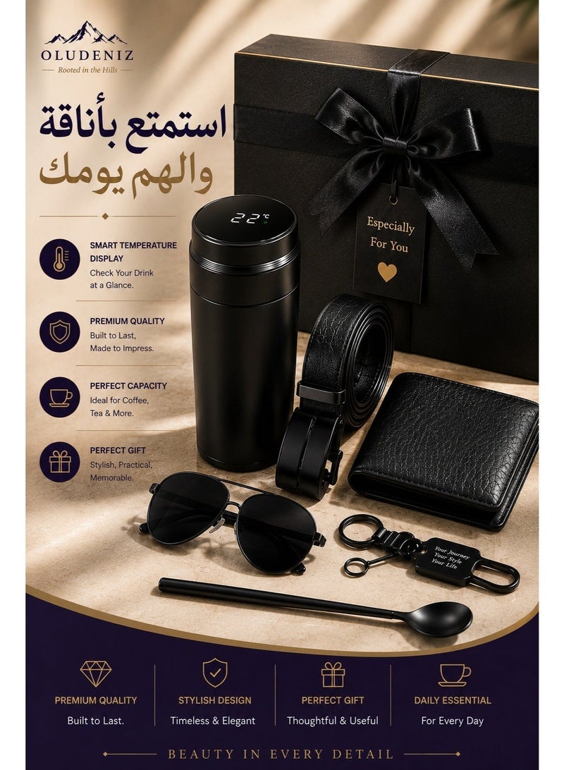 أولودينيز  طقم هدايا أناقة الرجل الأسود – محفظة، نظارات شمسية، كوب قهوة بشاشة رقمية لقياس الحرارة وإكسسوارات - Image 4