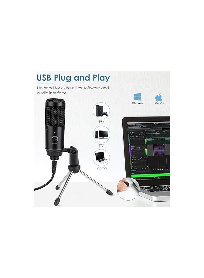 ميكروفون USB مباشر التوصيل، ميكروفون مكثف ذو استلام مشري، لتسجيلات جهاز كمبيوتر أو لابتوب، يدوي وخفيف الوزن، مجموعة ميكروفونات مع حامل خارجي. - Image 3