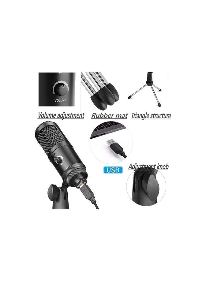 ميكروفون USB مباشر التوصيل، ميكروفون مكثف ذو استلام مشري، لتسجيلات جهاز كمبيوتر أو لابتوب، يدوي وخفيف الوزن، مجموعة ميكروفونات مع حامل خارجي. - Image 1