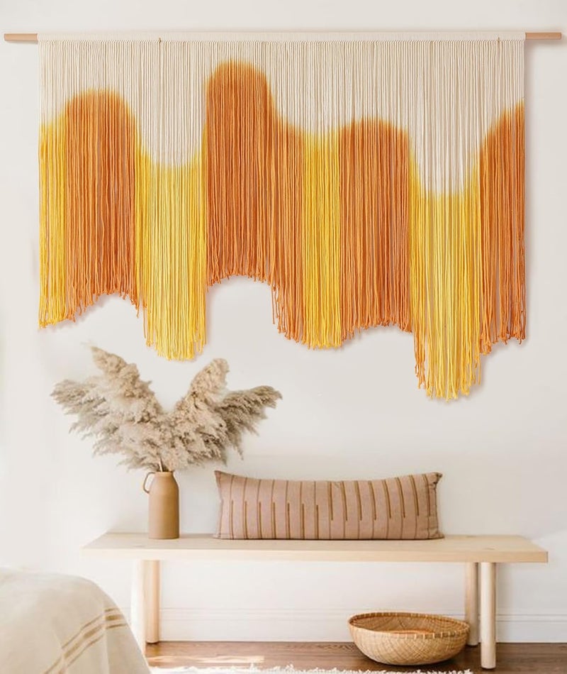 IOWER Upgraded general grade quality Macrame Wall Hanging Yellow Dip-Dyed Large For Living Room Boho Macrame Wall Decor 59" Wx37 L Reinforced edge - Image 4