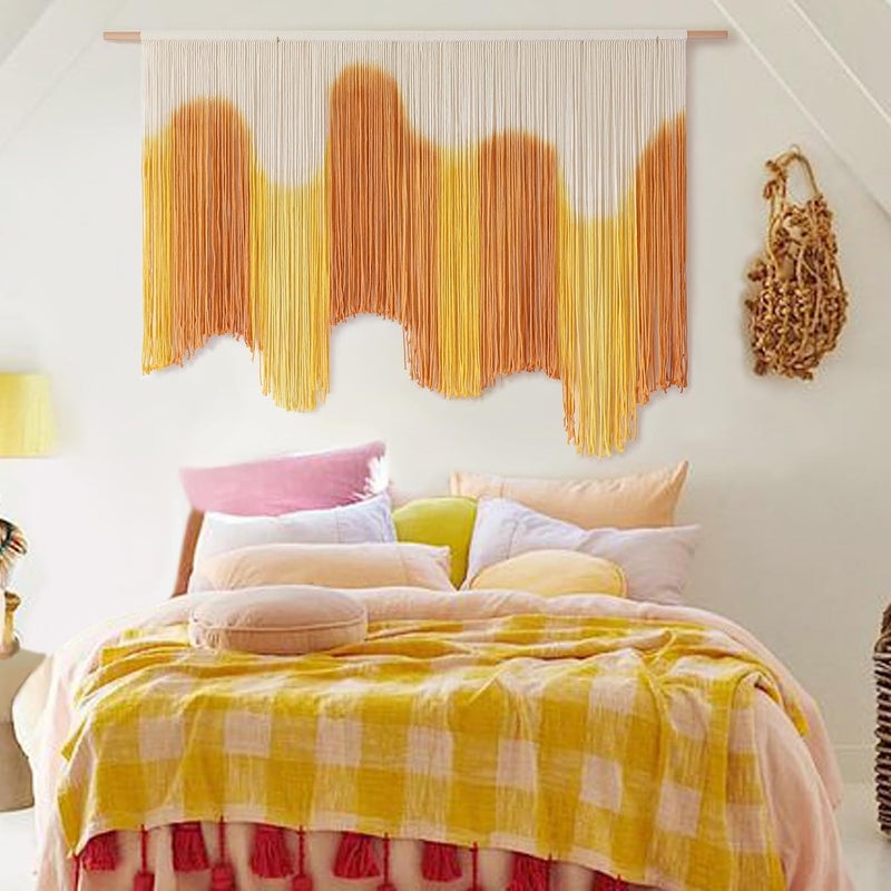IOWER Upgraded general grade quality Macrame Wall Hanging Yellow Dip-Dyed Large For Living Room Boho Macrame Wall Decor 59" Wx37 L Reinforced edge - Image 2