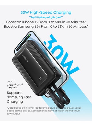 20000 mAh Zolo Power Bank, 20,000mAh 30W Max Fast Portable Charger with Built-in USB-C and MFi Certified Lightning Cables, 1 USB-C, 1 USB-A, Battery Pack for iPhone 17/16 Series, Galaxy, and more Black - view 2