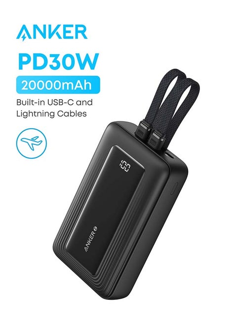 Anker 20000 mAh Zolo Power Bank, 20,000mAh 30W Max Fast Portable Charger  with Built-in USB-C and MFi Certified Lightning Cables, 1 USB-C, 1 USB-A, Battery  Pack for iPhone 17/16 Series, Galaxy, and