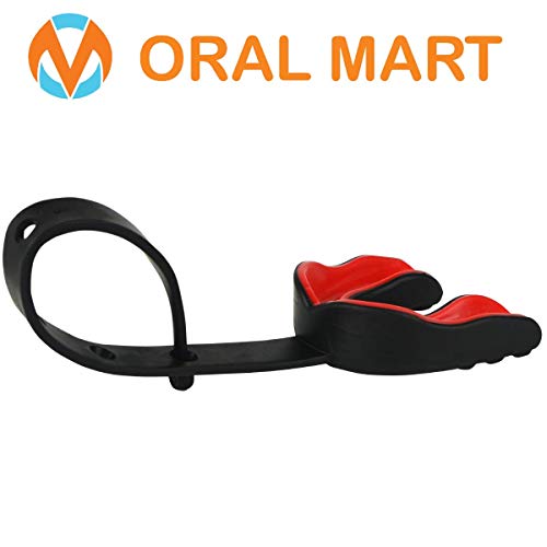 Oral Mart Black/Red Mouth Guard with Fixed Strap for Football, Ice Hockey, Lacrosse, Taekwondo (with Free Case) (Adult, Strapped) - Image 5