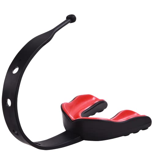 Oral Mart Black/Red Mouth Guard with Fixed Strap for Football, Ice Hockey, Lacrosse, Taekwondo (with Free Case) (Adult, Strapped) - Image 1