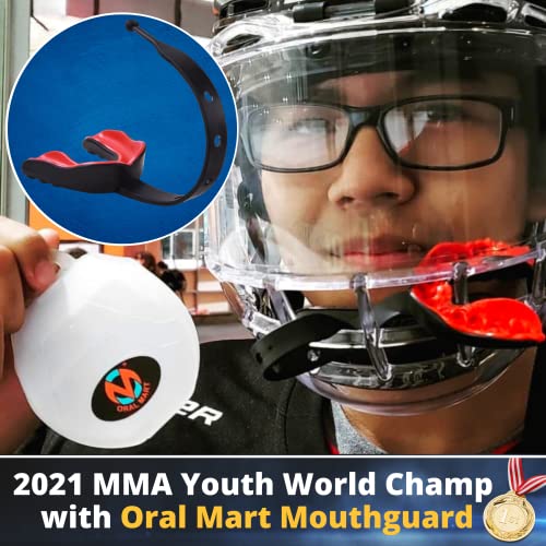 Oral Mart Black/Red Mouth Guard with Fixed Strap for Football, Ice Hockey, Lacrosse, Taekwondo (with Free Case) (Adult, Strapped) - Image 2