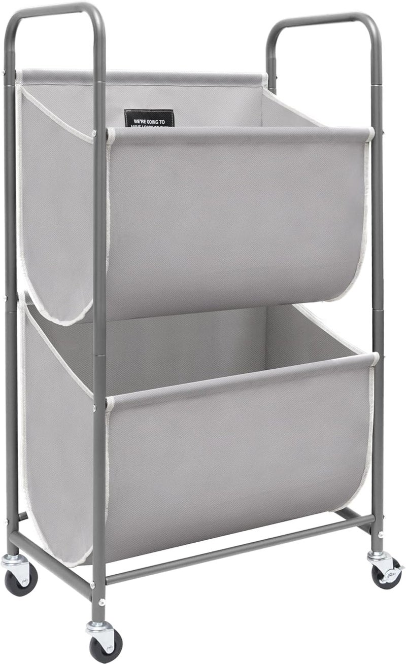 STORAGE MANIAC 80 Liters Vertical Rolling Laundry Hamper, 2 Section Laundry Sorter with Wheels and 2 Breaks, 2-tier Laundry Baskets for Small Space, Dorm, Laundry Room, Closet, Bathroom, Gray 2-tier - Image 1