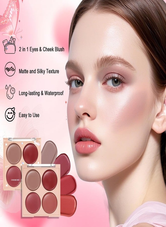 Euphily 4 Colors Cream Blush Palette for Cheek, Facial All in One Blush Makeup Palette, Long-lasting Blendable Matte Cheeks Makeup, Lightweight Moisturizing Face Make Up Made for Mature Skin 02# HONEY - Image 3