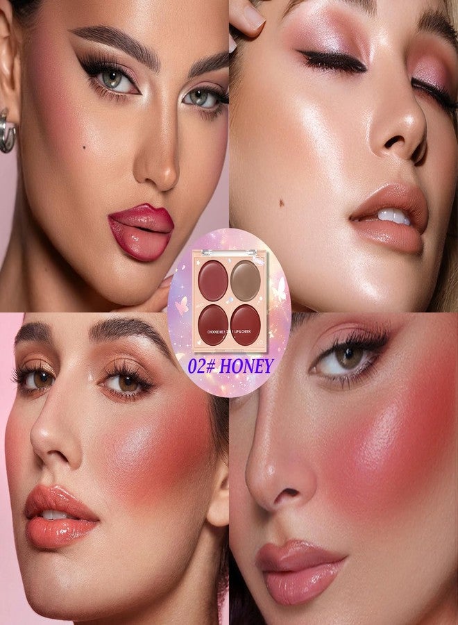 Euphily 4 Colors Cream Blush Palette for Cheek, Facial All in One Blush Makeup Palette, Long-lasting Blendable Matte Cheeks Makeup, Lightweight Moisturizing Face Make Up Made for Mature Skin 02# HONEY - Image 2