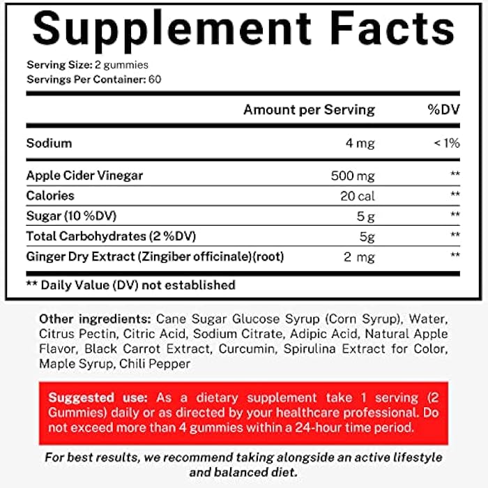 SIMPLE WONDERS Apple Cider Vinegar Gummies with The Mother - ACV Gummies for Detox, Cleansing & Immune Support - Made with Black Carrot & Ginger Dry Extract - Pectin Based, Non-GMO, Gluten-Free (120 Gummies) - Image 2