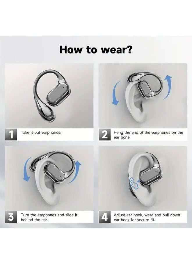 JBLTM Wireless open-ear Bluetooth earbuds with ear hooks, painless wired earbuds, running sports earbuds, open-ear Bluetooth fitness earbuds, over-ear IPX5 waterproof earbuds, ENC noise-canceling wireless ear-hook earbuds with LED digital display, charging box, sweat-proof for running, suitable for sports runners, skin color  - Image 3