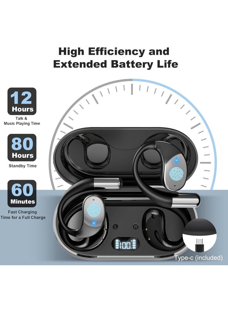 JBLTM Wireless open-ear Bluetooth earbuds with ear hooks, painless wired earbuds, running sports earbuds, open-ear Bluetooth fitness earbuds, over-ear IPX5 waterproof earbuds, ENC noise-canceling wireless ear-hook earbuds with LED digital display, charging box, sweat-proof for running, suitable for sports runners, skin color  - Image 5