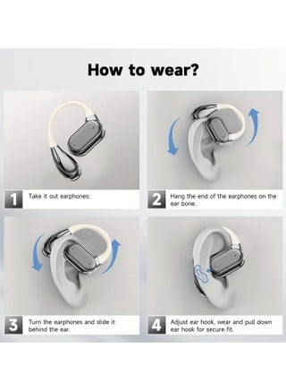 Wireless open-ear Bluetooth earbuds with ear hooks, painless wired earbuds, running sports earbuds, open-ear Bluetooth fitness earbuds, over-ear IPX5 waterproof earbuds, ENC noise-canceling wireless ear-hook earbuds with LED digital display, charging box, sweat-proof for running, suitable for sports runners, skin color - view 3