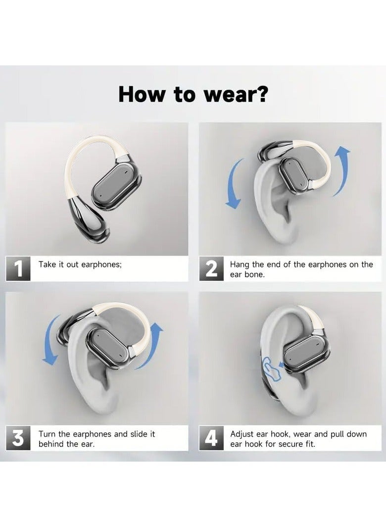 caijin Wireless open-ear Bluetooth earbuds with ear hooks, painless wired earbuds, running sports earbuds, open-ear Bluetooth fitness earbuds, over-ear IPX5 waterproof earbuds, ENC noise-canceling wireless ear-hook earbuds with LED digital display, charging box, sweat-proof for running, suitable for sports runners, skin color - Image 3