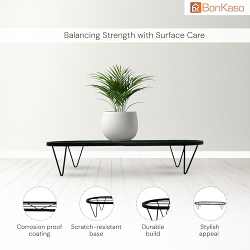 BonKaso Heavy Duty Stadium Plant Stand: 60.9X 22.5 x 12.7 cm, Black - Set of 4, Modern Design for Indoor & Outdoor Use, Sturdy, Anti-Rust Planter Stand for Garden, Balcony, Patio - Image 3