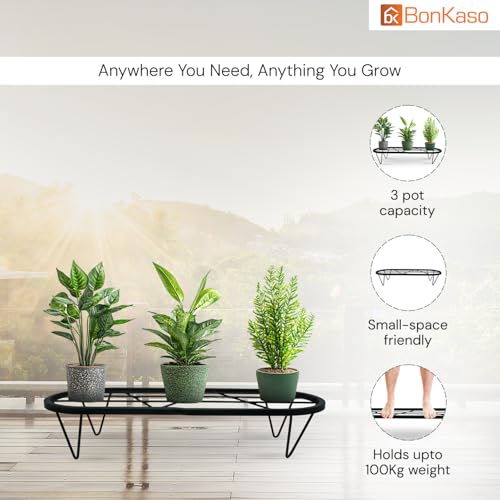 BonKaso Heavy Duty Stadium Plant Stand: 60.9X 22.5 x 12.7 cm, Black - Set of 4, Modern Design for Indoor & Outdoor Use, Sturdy, Anti-Rust Planter Stand for Garden, Balcony, Patio - Image 2