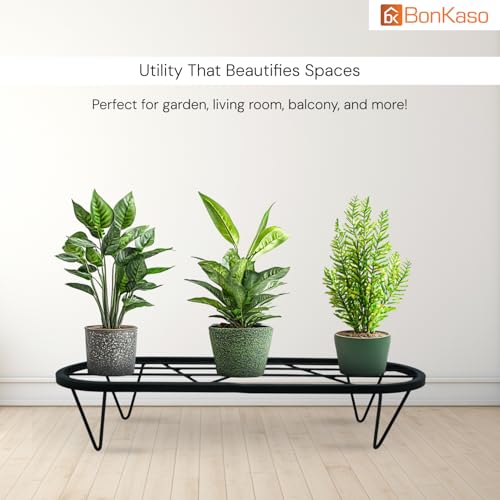 BonKaso Heavy Duty Stadium Plant Stand: 60.9X 22.5 x 12.7 cm, Black - Set of 4, Modern Design for Indoor & Outdoor Use, Sturdy, Anti-Rust Planter Stand for Garden, Balcony, Patio - Image 4