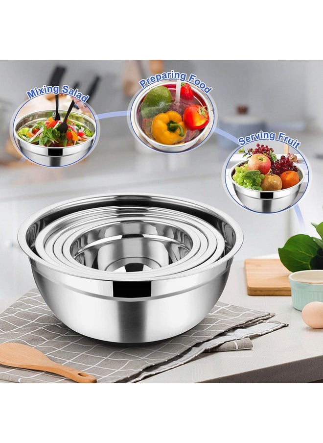 TeamFar - TeamFar Mixing Bowls Set of 5, Stainless Steel Nesting Mixing Bowl with Lid & 3 Grater Attachments for Salad Mixing/Food Storage, Healthy, Airtight Lid & Non-slip Bottom - 4.6/3.5/2.5/1.5/1 QT - Image 1